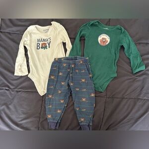 Baby Bodysuit and Pants Set - Green and White